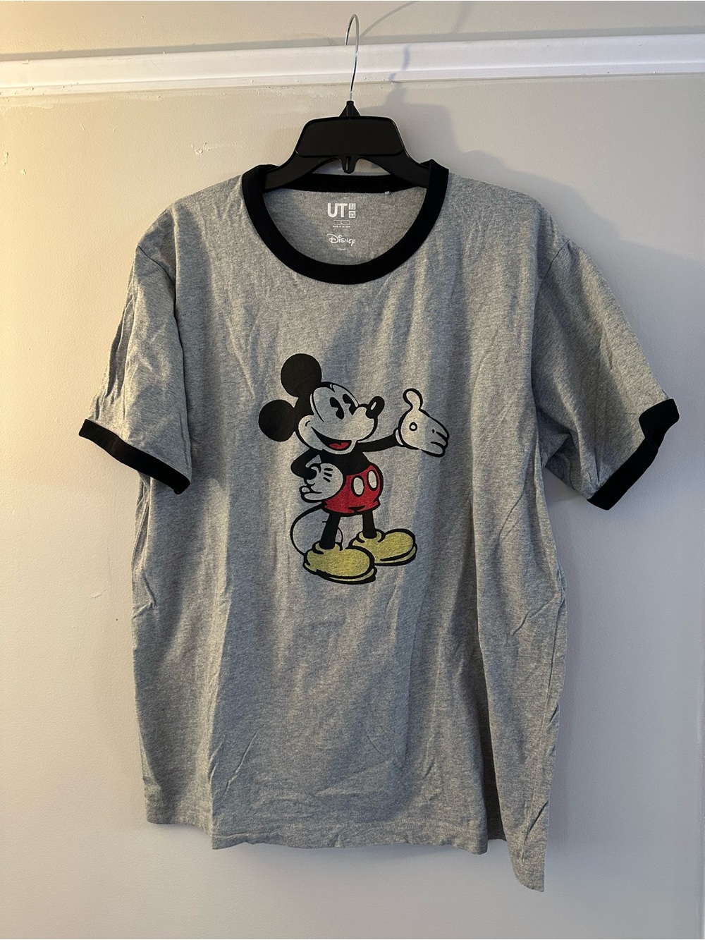 Disney Gray T‑Shirt with Black Ribbed Collar